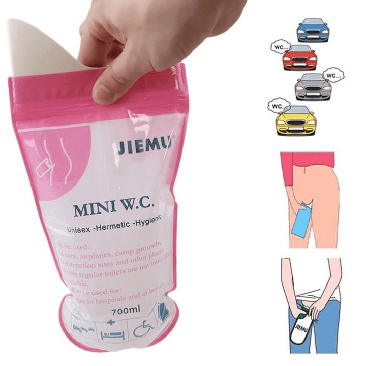 4Pcs Pink Disposable 700CC Portable Urine Storage Bag Emergency Toilet Outdoor Travel for Unisex - MRSLM