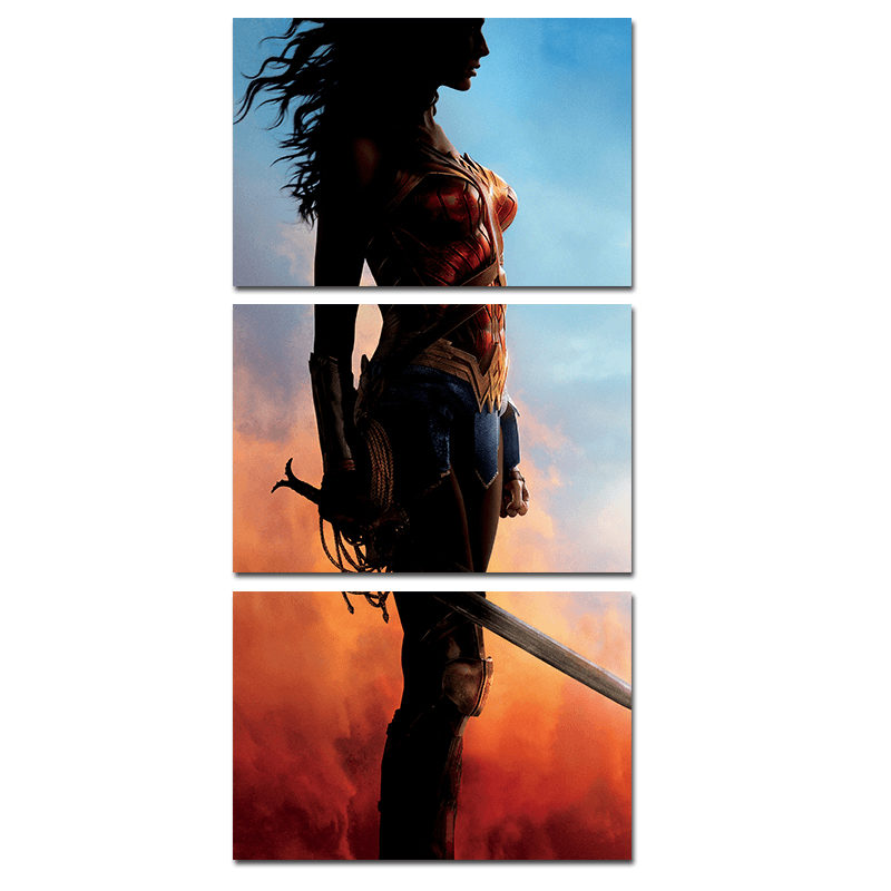 Miico Hand Painted Three Combination Decorative Paintings Wonder Woman Wall Art for Home Decoration - MRSLM