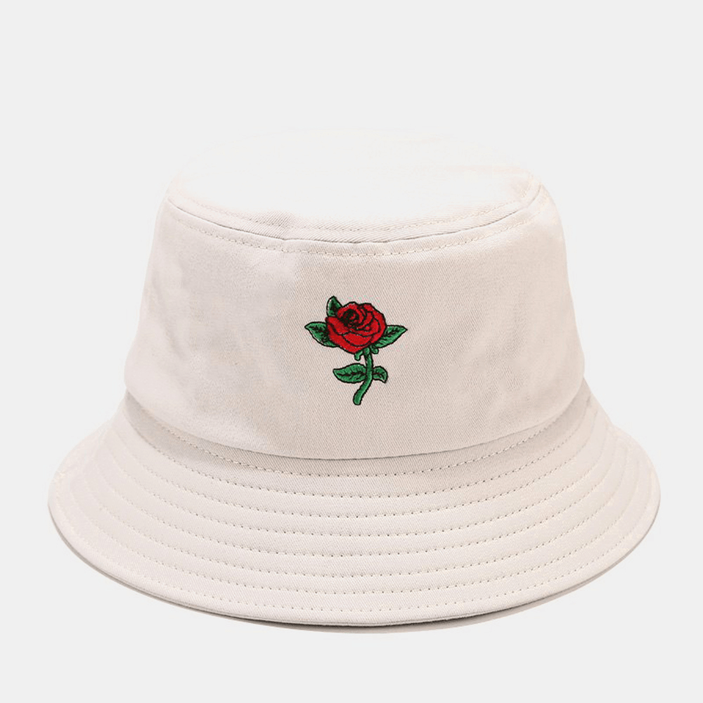 Women Summer UV Protection Floral Pattern Embroidery Casual Cute Sun Hat Bucket Hat - MRSLM