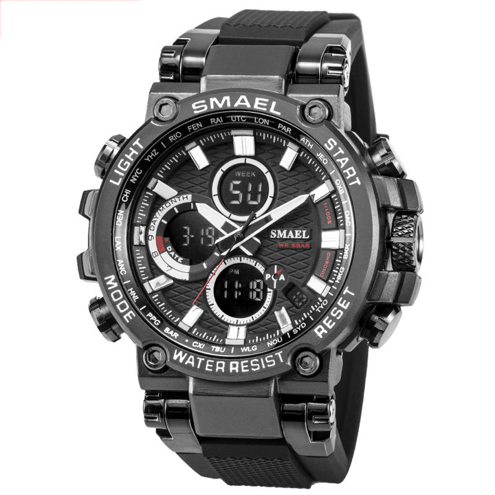 SMAEL 1803 Metal Case Luminous Needle 5ATM Waterproof Sport Dual Display Digital Watch - MRSLM