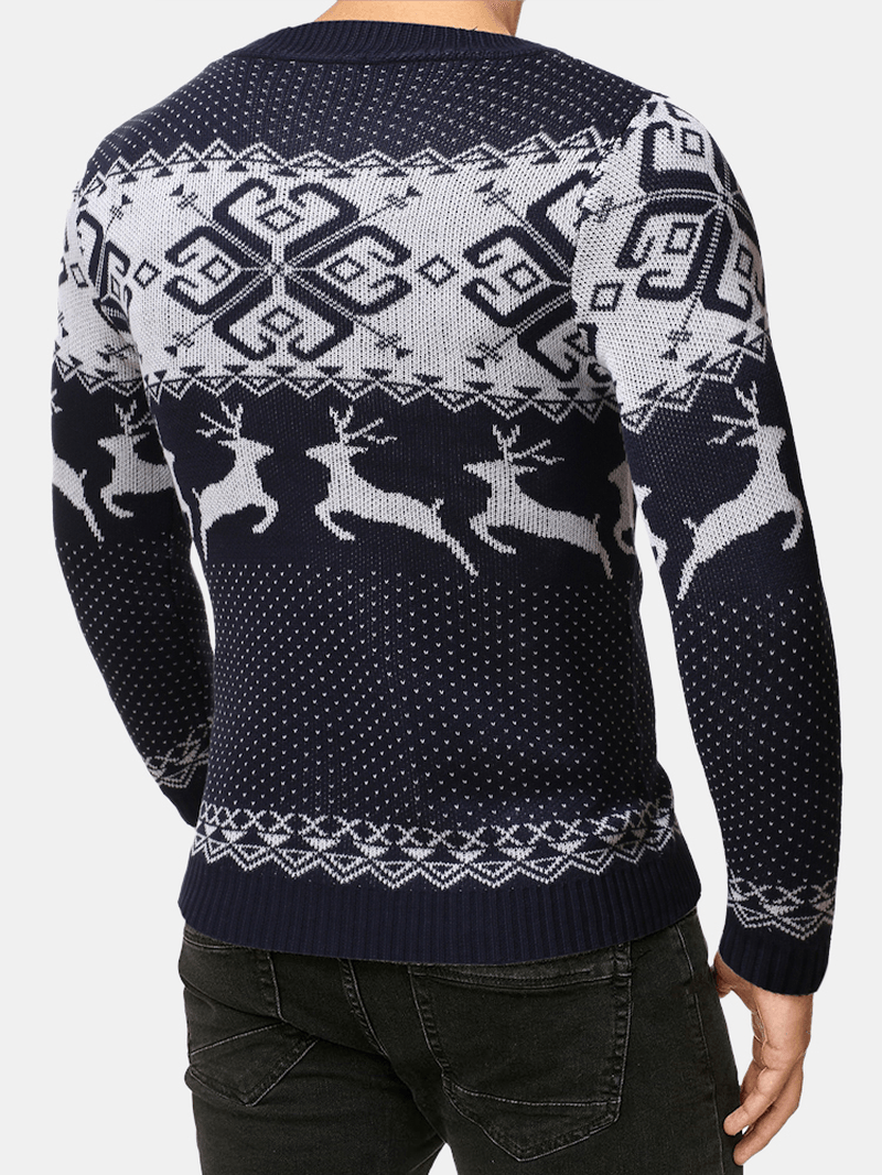 Mens Christmas Style Elk Graphics round Neck Long Sleeve Warm Knitted Sweaters - MRSLM