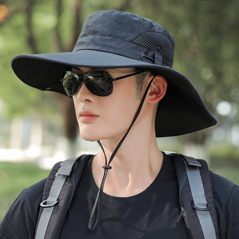 Men'S Big Brim Sun Protection Fishing Fisherman Hat - MRSLM