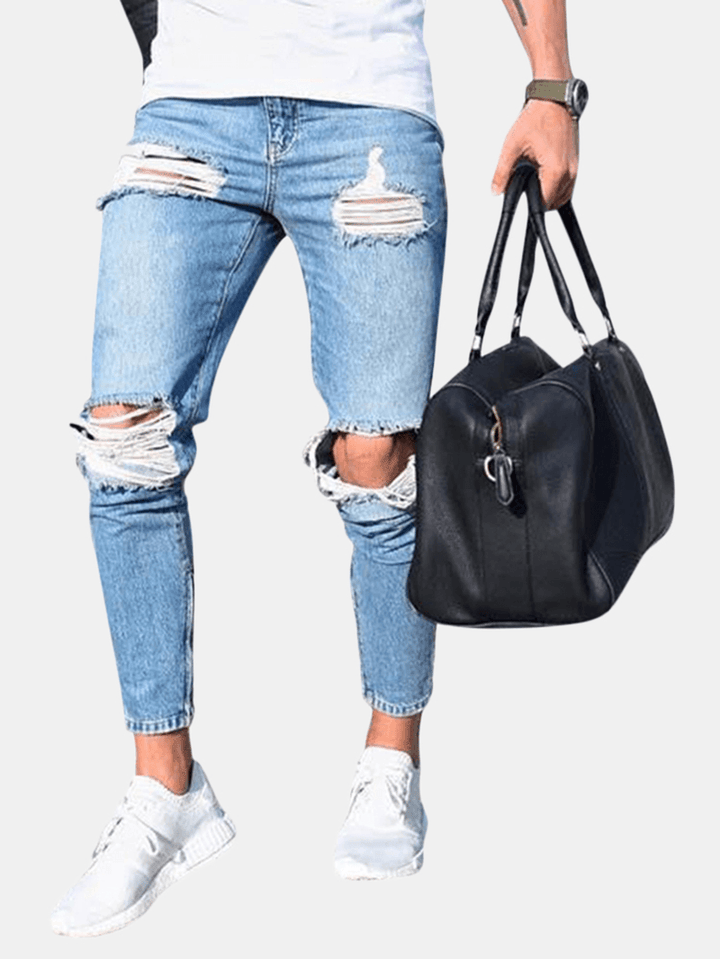 Ripped Stylish Low Waist Skinny Blue Jeans - MRSLM