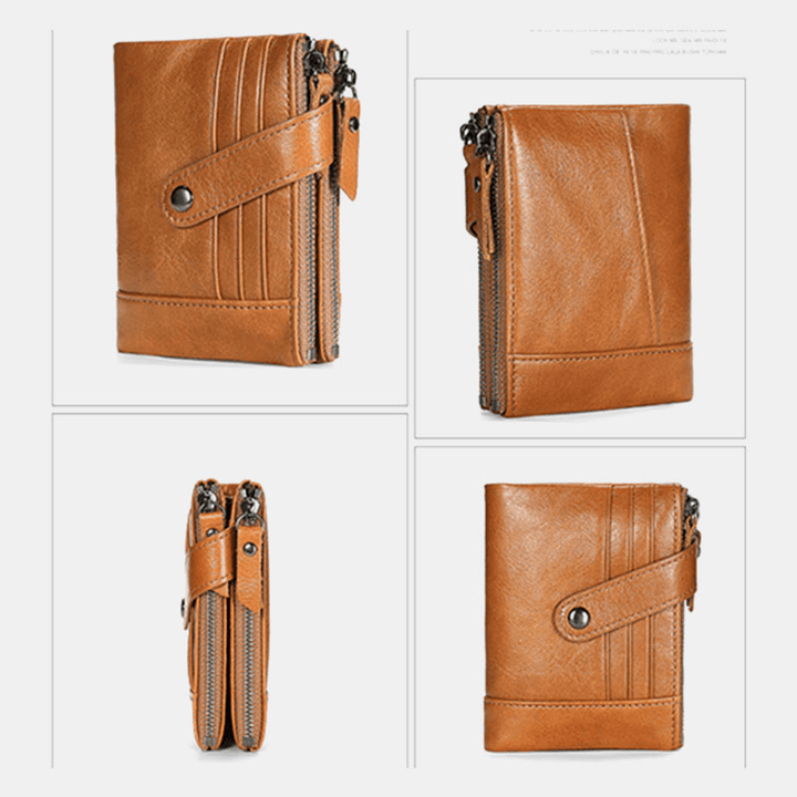 Men Genuine Leather Vintage RFID Blocking Zipper Coin Wallet - MRSLM