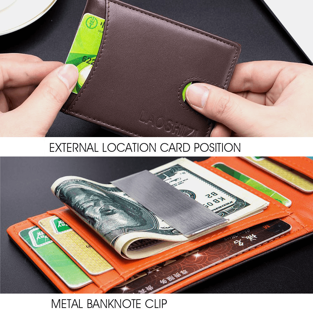 Men Bifold Leather Wallets RFID Anti-Theft Brush Multi-Card Slot Card Holder Coin Purse Cowhide Wallets - MRSLM