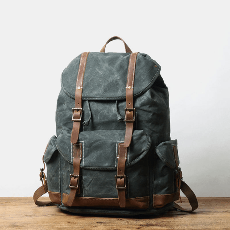 Men Canvas Retro Travel Outdoor Hiking Large Capacity Multi-Pockets Backpack - MRSLM