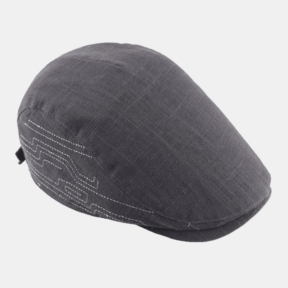 Men Cotton Linen Embroidery Plain Color Adjustable Casual Flat Hat Forward Hat Beret Hat - MRSLM