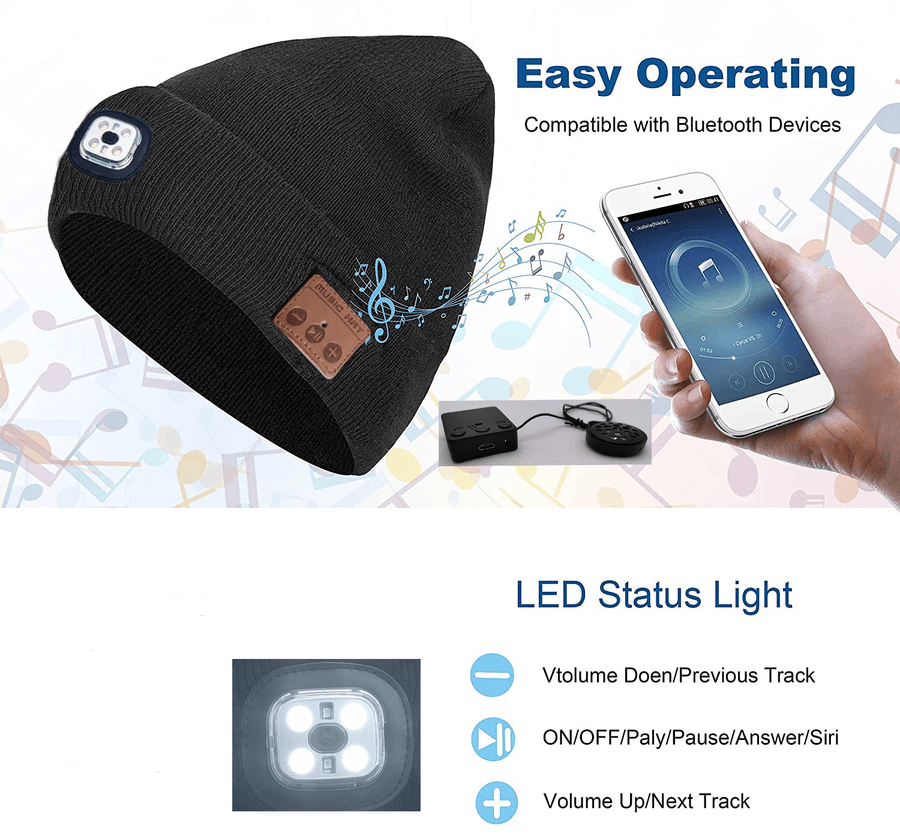 Bluetooth Knitted Hat Outdoor Night Running Night Fishing Led Light - MRSLM