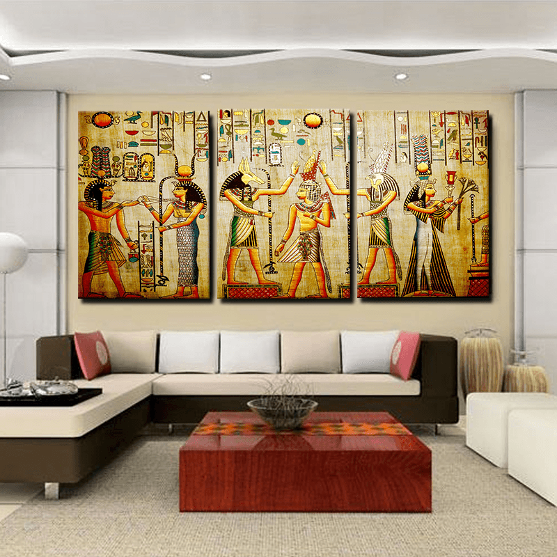 Miico Hand Painted Three Combination Decorative Paintings Cleopatra Portrait Wall Art for Home Decoration - MRSLM