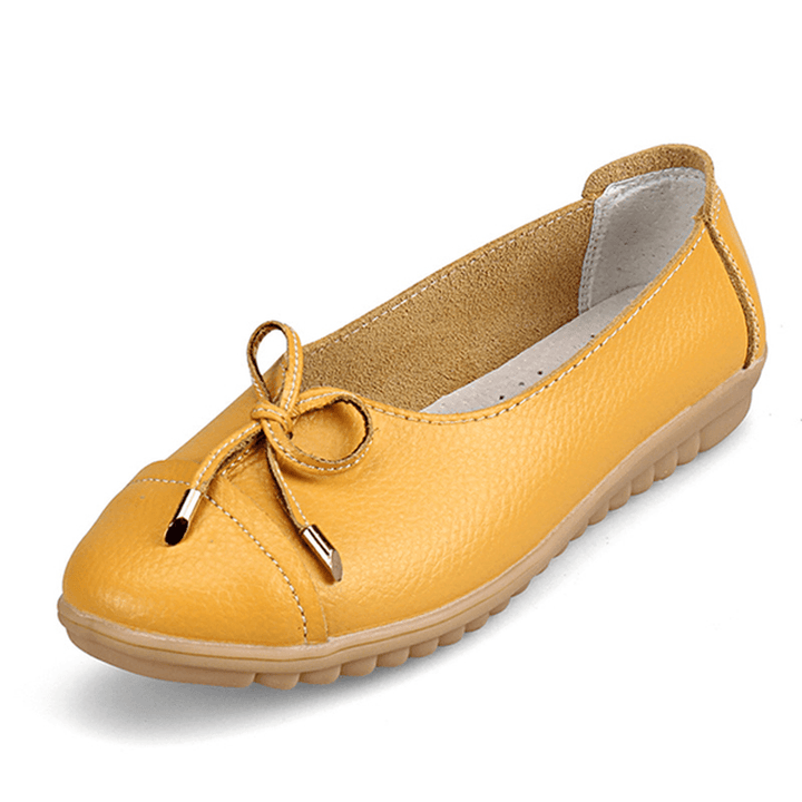 US Size 5-10 Women Flat Casual Outdoor Leather round Toe Soft Comfortable Slip on Flats Shoes - MRSLM