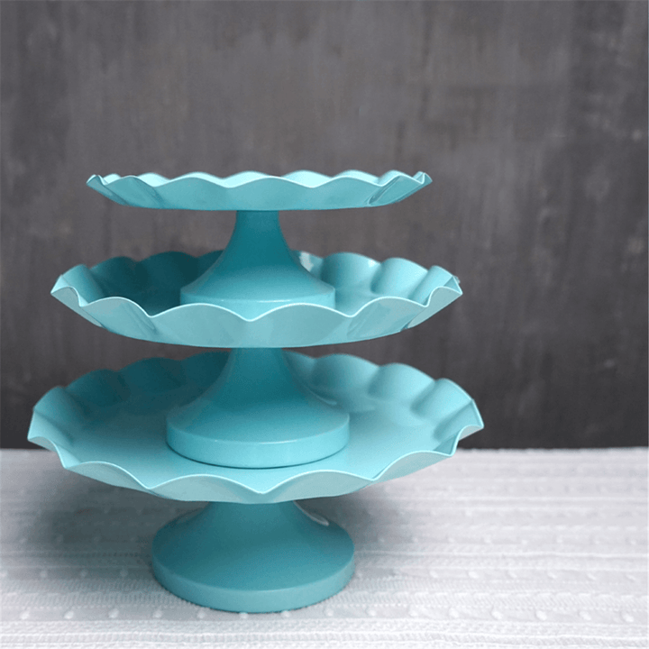 3 Size Blue round Cake Cupcake Stand Pedestal Dessert Holder Wedding Party Decorations - MRSLM