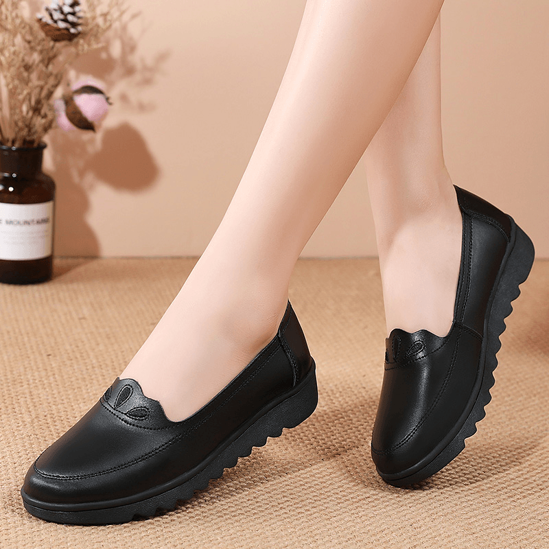 Women Daily round Toe Soft Solid Color Flat Loafers Shoes - MRSLM