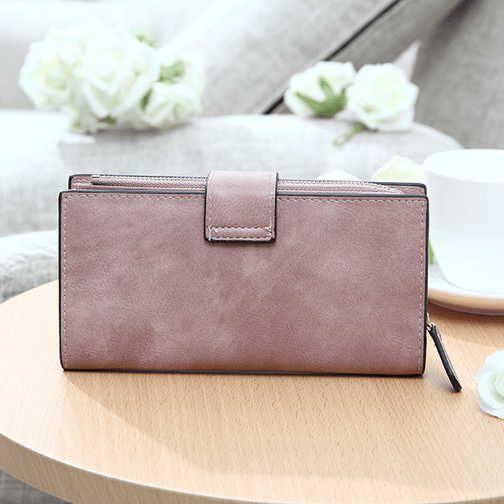 Women Matte Long Wallet Hasp Detachable Card Holder Coin Bags Clutches Bags - MRSLM