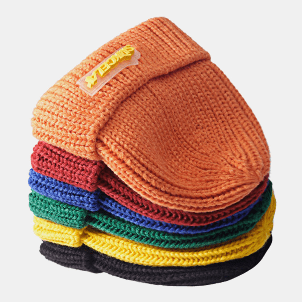 Unisex Three-Dimensional Rubber Letter Knitted Cap Winter Outdoor Thicken Warm Brimless Beanie Hat - MRSLM