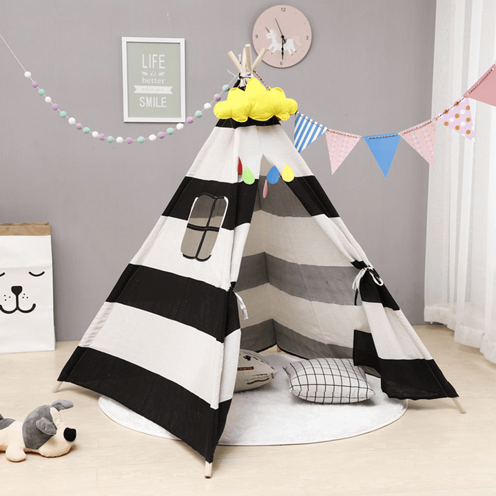 135Cm Kids Teepee Play Tent Pretend Playhouse Indoor Outdoor Children Toddler Indian Canvas Playhouse Sleeping Dome W/ Package Bag Gift - MRSLM