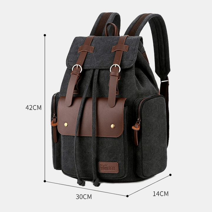 Men Canvas Large Capacity Multi-Pockets Backpack Vintage 15.6 Inch Laptop Bag Travel Bag - MRSLM