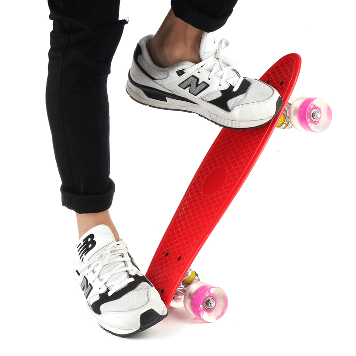 22'' LED Light up Fish Skateboard 4 PU Wheel Single Warping Board Teenagers Kids Skateboard - MRSLM