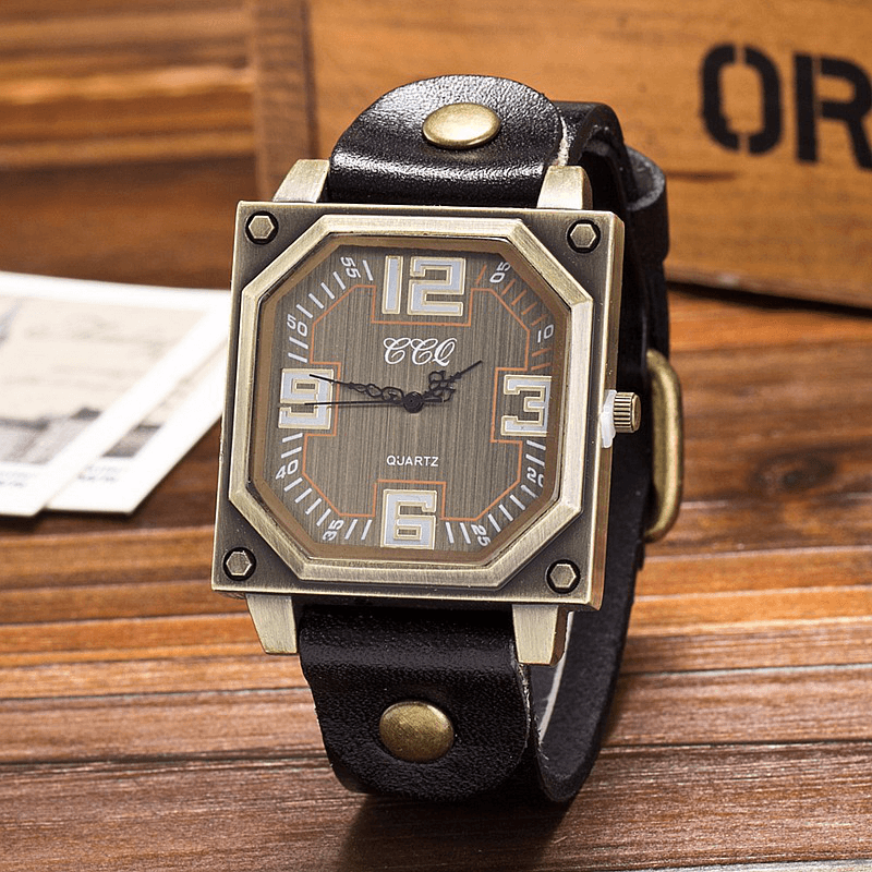 Vintage Casual Square Dial Adjustable Octagon Leather Strap Men Quartz Watch Wristwatch - MRSLM