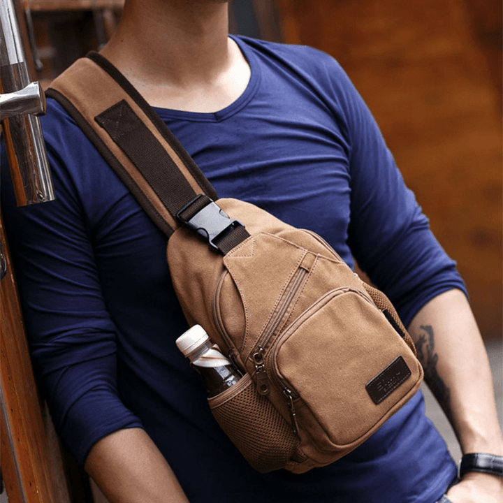 Men Vintage Canvas Shoulder Bag Crossbody Bag Chest Bag - MRSLM