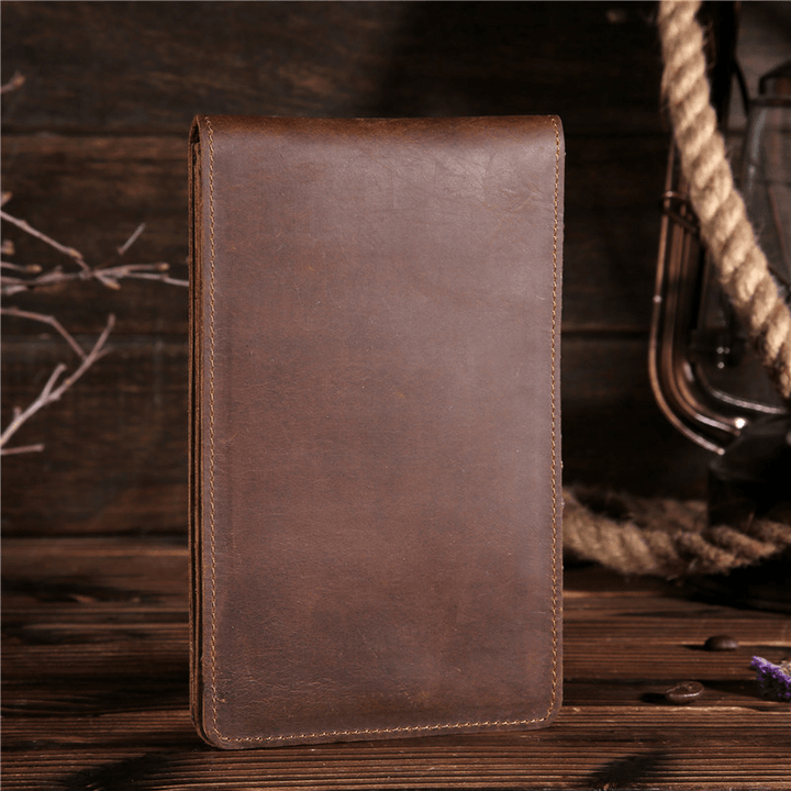 Men Genuine Leather Retro Business Solid Thin Multi-Slot Card Case Card Holder Wallet - MRSLM