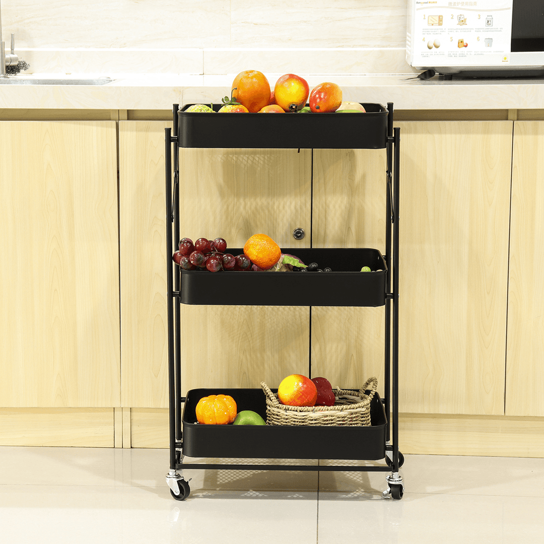 Multilayer Foldable Storage Rack with Wheels Kitchen Rolling Cart Free Installation Floor Shelf - MRSLM