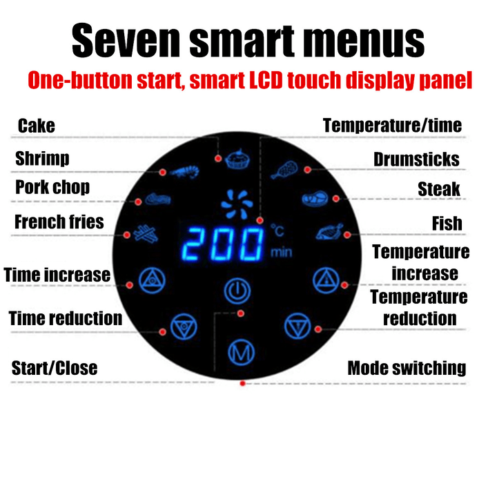 1700W Electric Air Fryer Digital Timer Temp Control 6.1 Quart Oil-Free Touch Screen Fried Food for Home Fast Food - MRSLM