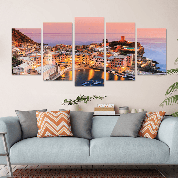 5 Panel Frameless Print Italian Town Oil Paintings on Canvas Wall Picture for Living Room Decor - MRSLM