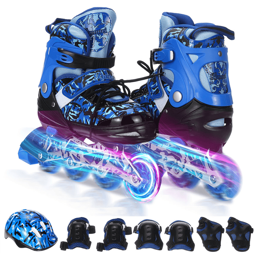 Adjustable Kids Inline Skates with Illuminating Flashing Wheels for Boys and Girls Men and Women - MRSLM