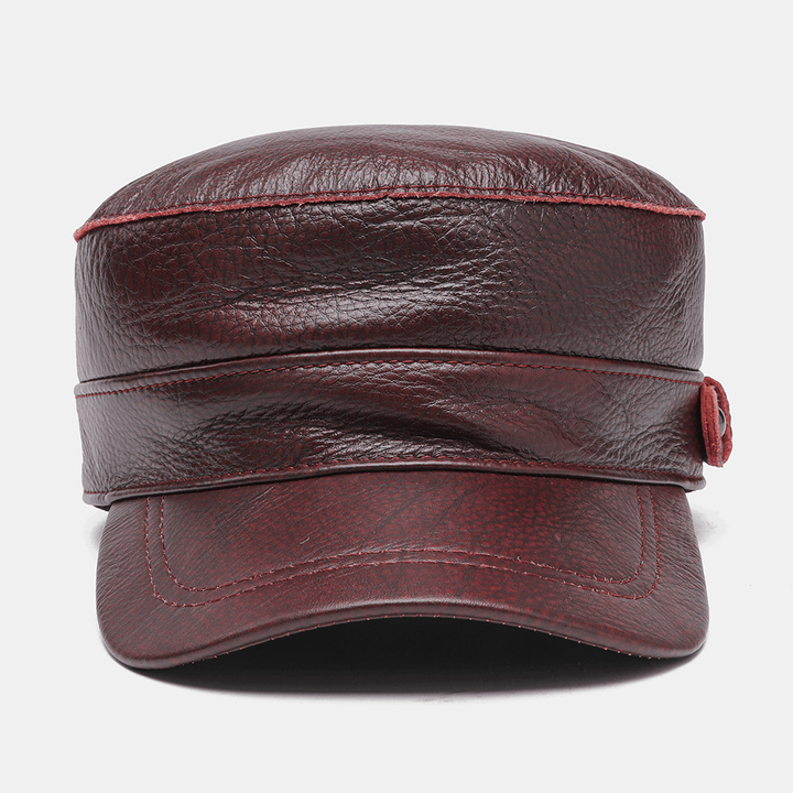 Men Genuine Leather Retro Classical Solid Color Flat Hat Baseball Hat - MRSLM