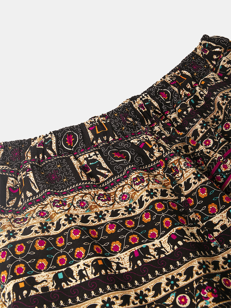 Mens Abstract Print Ethnic Style Pocket Elastic Waist Vintage Pants - MRSLM