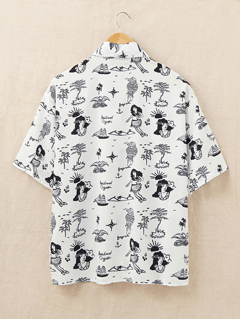 Women Funny Cartoon Printed Lapel Collar Loose Shirts - MRSLM