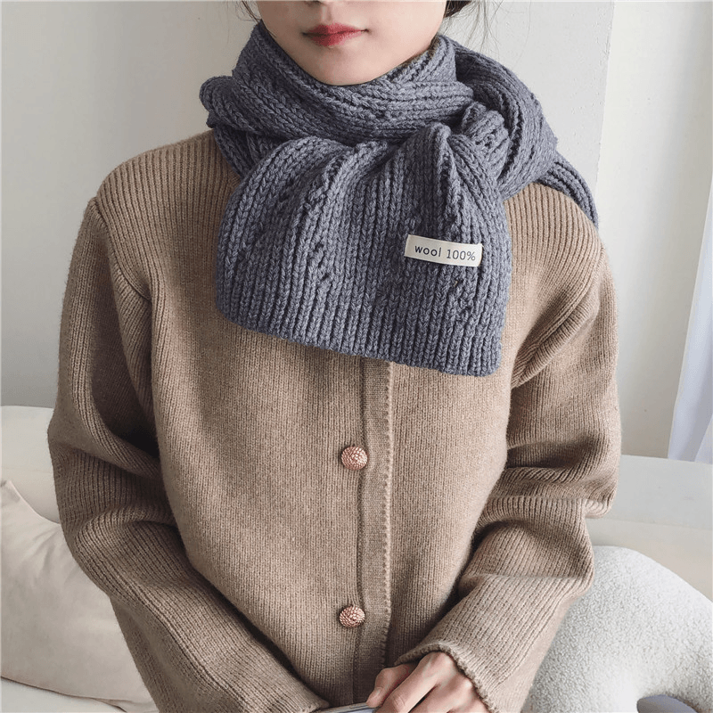 Pure Color Knitted Hollow Thick Warm Scarf - MRSLM