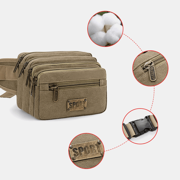 Men Waterproof Multi-Pocket Waist Bag Canvas Large Capacity Multi-Purpose Phone Bag Chest Bag Crossbody Bag Shoulder Bag - MRSLM