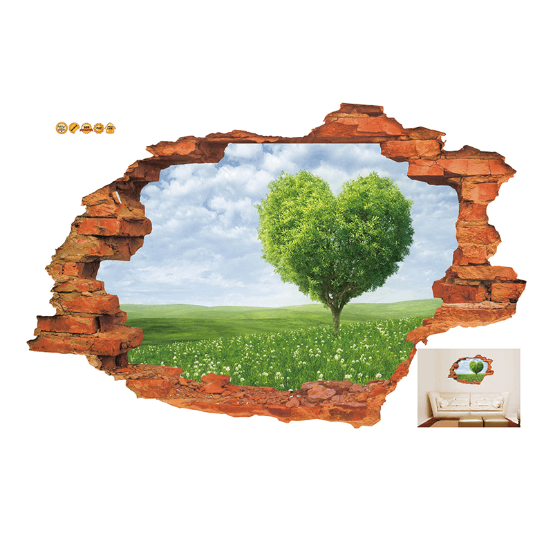 Miico Creative 3D Love Tree Scenery Broken Wall Removable Home Room Decorative Wall Decor Sticker - MRSLM