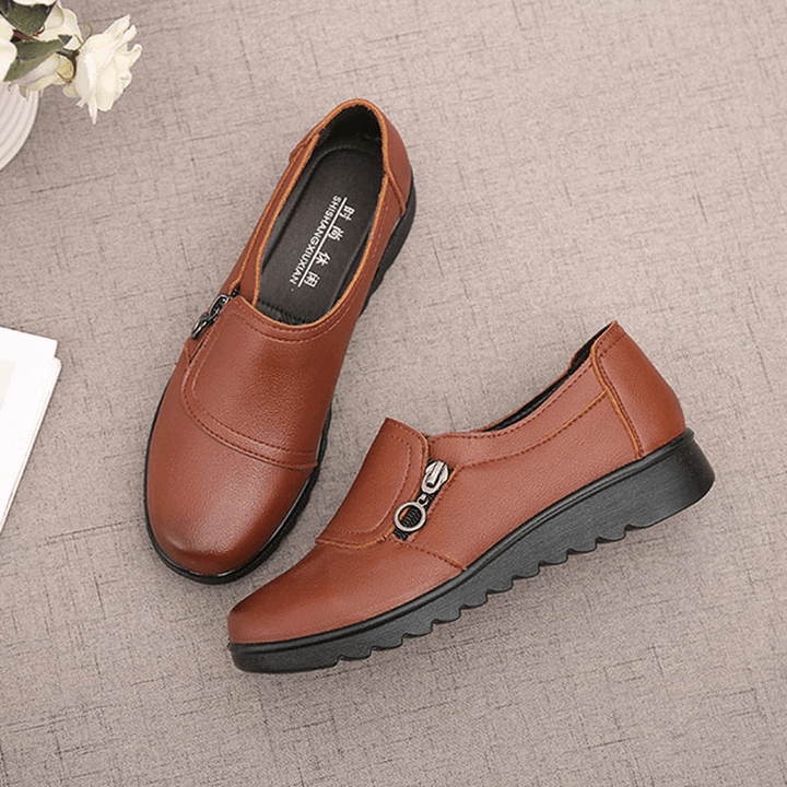 Women Casual Leather Slip on Outdoor Flat Loafers - MRSLM