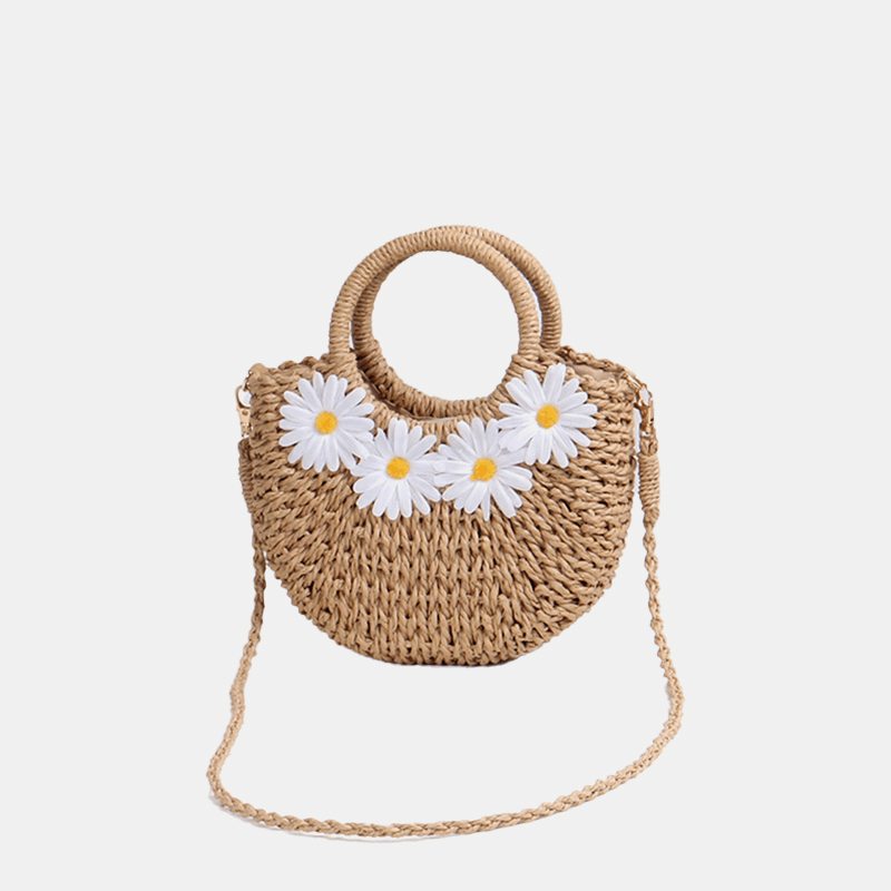 Women Daisy Travel Summer Beach Straw Handbag Crossbody Bag Shoulder Bag - MRSLM