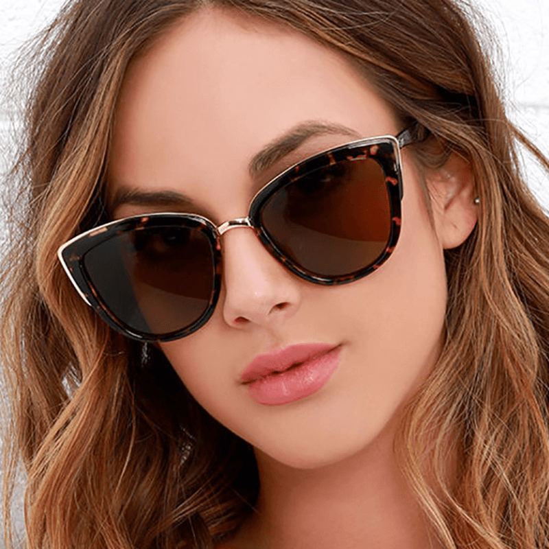 Ladies Fashion Cat Eye Sunglasses Personality Ins Wind Plastic Frame Glasses Leopard Print Color Cross-Border Aliexpress Sunglasses - MRSLM