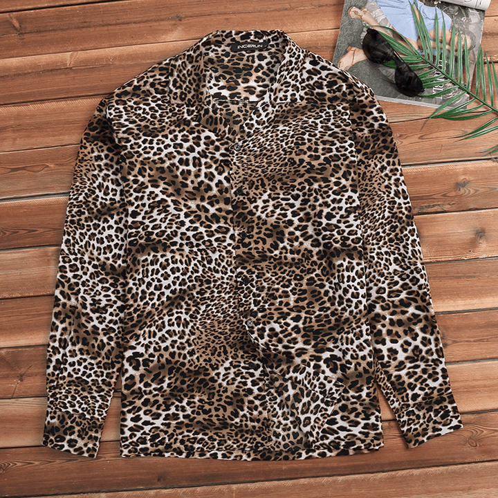 Men'S Casual Leopard Printing Long Sleeve Shirts - MRSLM