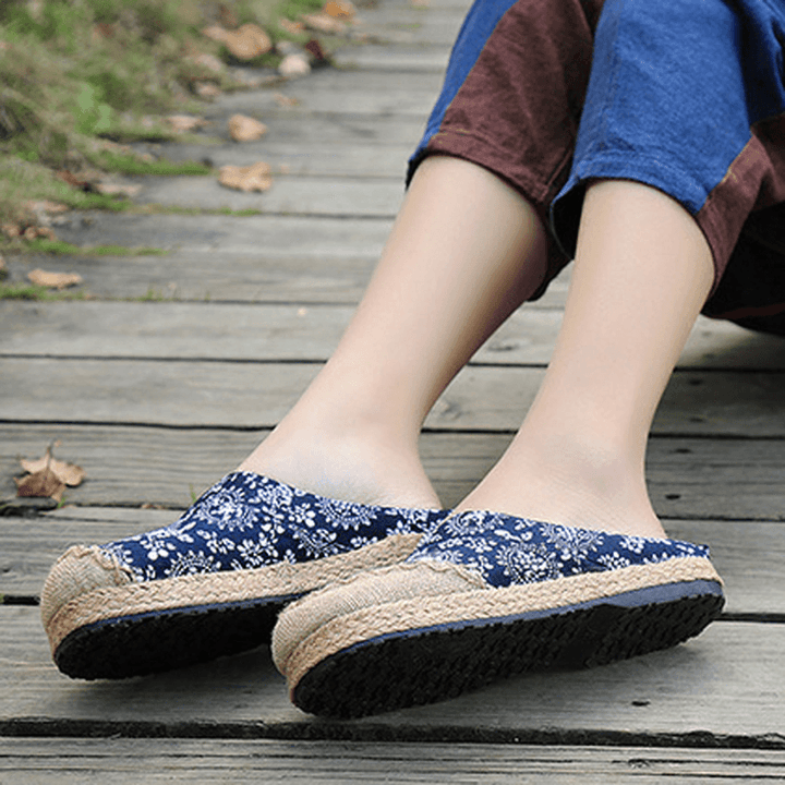 Women Casual Cotton Flax Outdoor Comfortable round Toe Flat Loafer Shoes - MRSLM