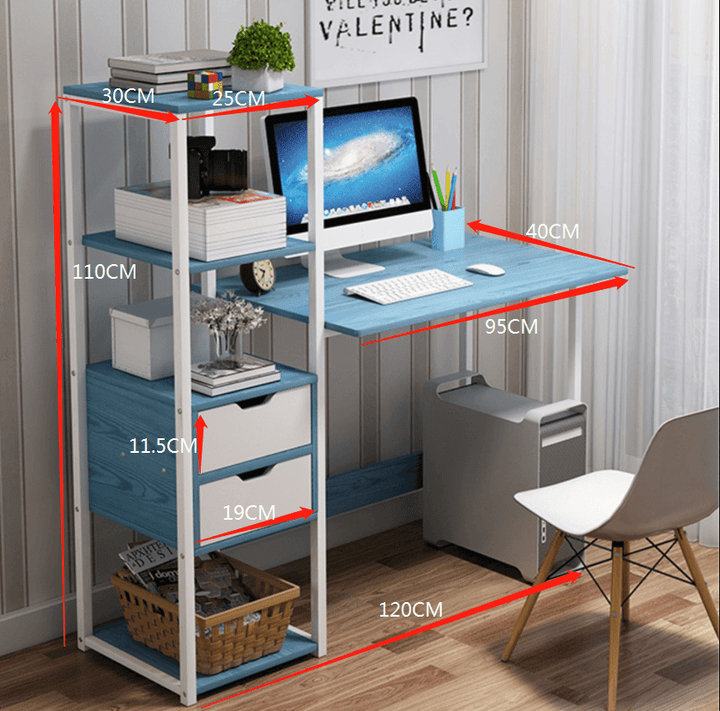 Computer Laptop Desk 47 Inch Writing Study Table Bookshelf Desktop Multifunction Desktop Workstation with Storage Racks & 2 Drawers Home Office Furniture - MRSLM