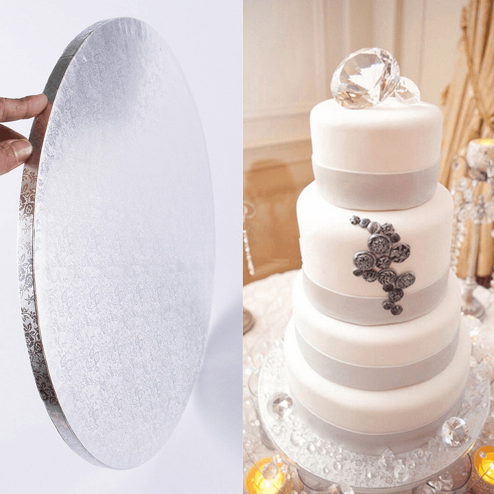 Silver round Cake Thick Drum Board Set Stand Holder Strong Base for Wedding Birthday - MRSLM