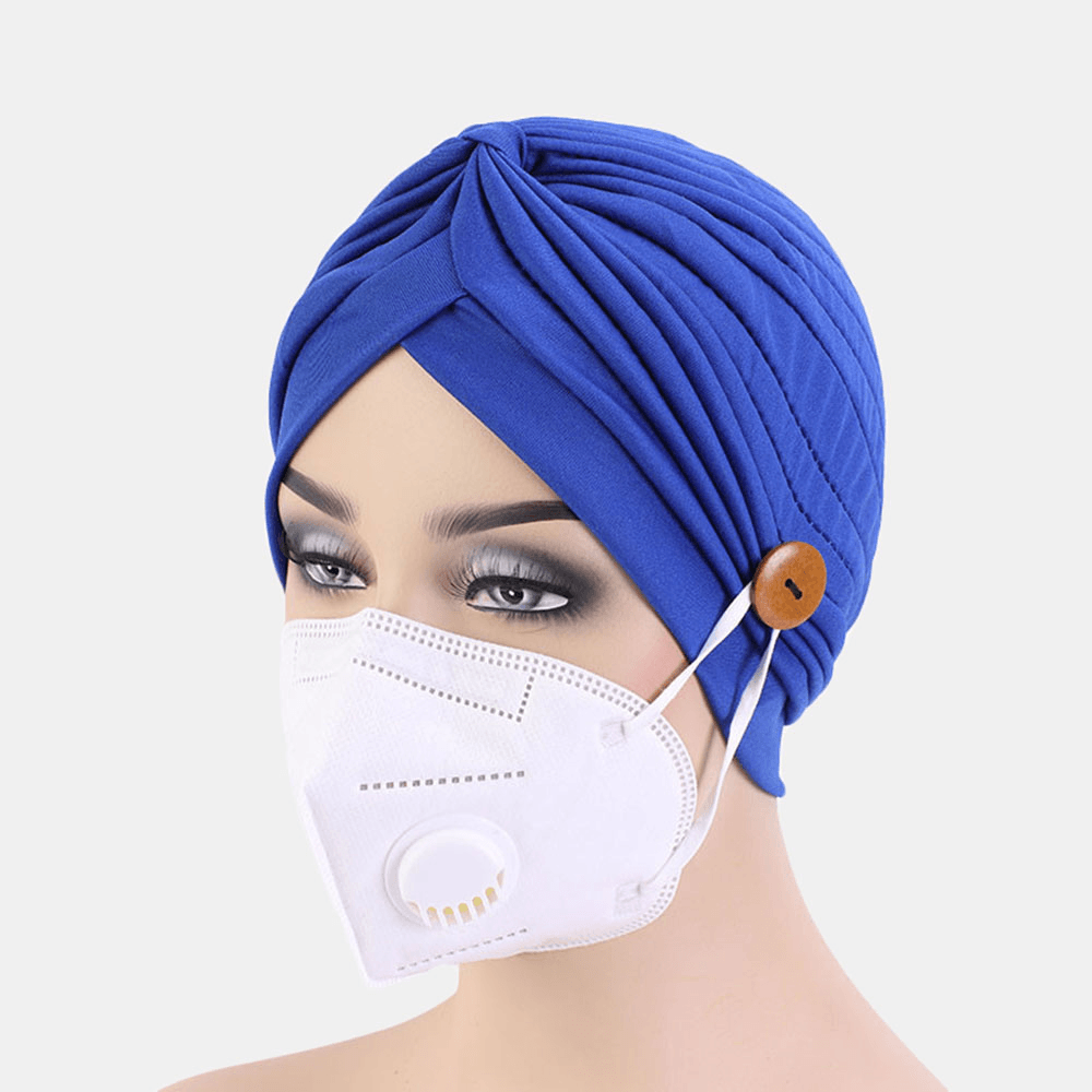 Solid Color Beanie National Style Button Mountable Ears Prevent Strangulation Bandana - MRSLM