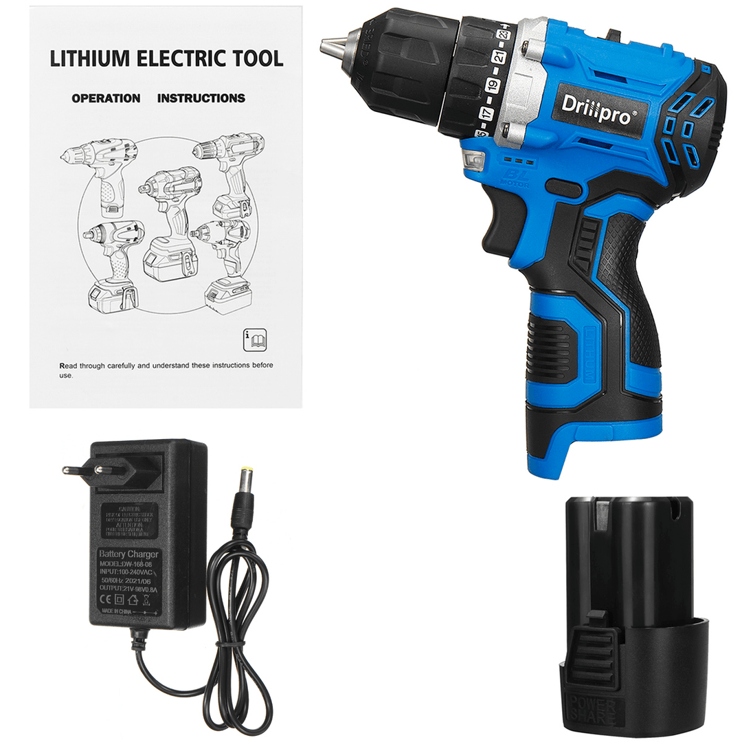 Drillpro 16.8V Mini Brushless Electric Drill Rechargeable Portable Wood Metal Plastic Drilling Tool W/ 1/2 Battery - MRSLM