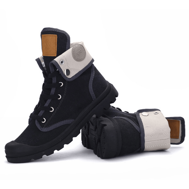 Lace up Warm Wool Lining round Toe Soft Sole Short Boots for Men - MRSLM