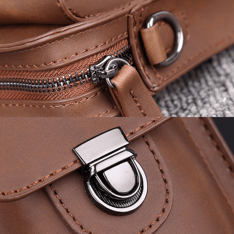 Men Faux Leather Mini Casual Multi-Carry Waist Hanging 6.3 Inch Phone Bag Shoulder Crossbody Bag with Belt Loop - MRSLM