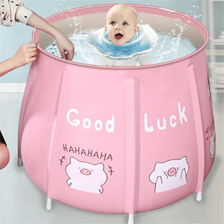 Portable Bathtub Folding Bath Bucket Foldable Large Adult Tub Baby Swimming Pool Insulation Separate Family Bathroom SPA Tub with Lid - MRSLM