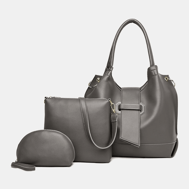 3 PCS PU Leather Vintage Solid Large Capacity Wallet Clutch Bag Phone Bag Handbag Crossbody Bag Shoulder Bag - MRSLM