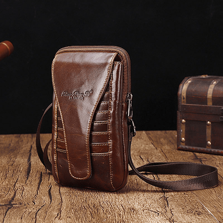 Men Genuine Leather Waist Bag Shoulder Phone Bag Crossbody B - MRSLM