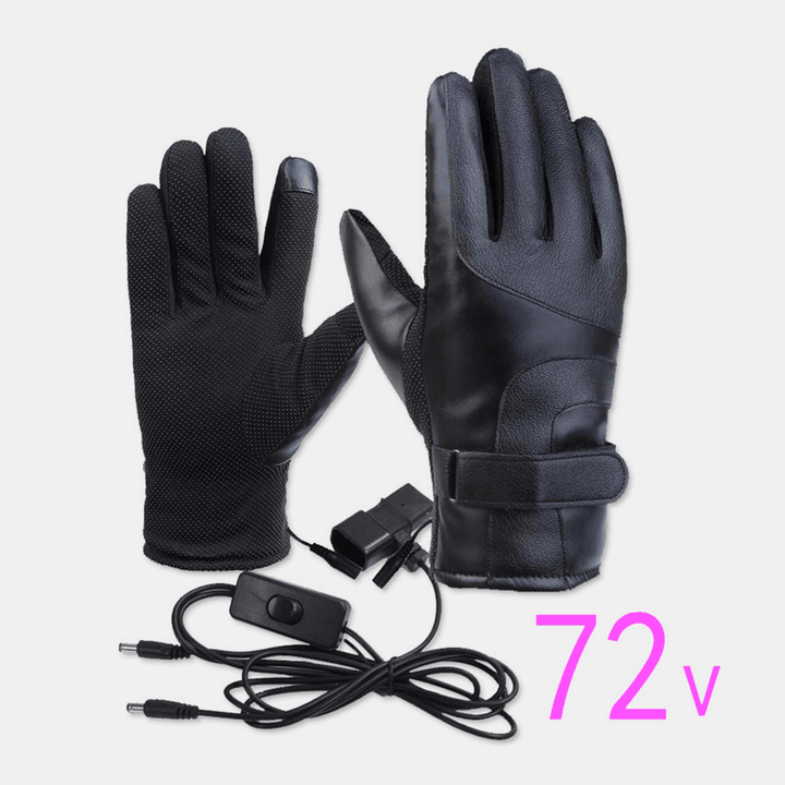 Unisex USB Charging Heating Touchscreen Outdoor Winter Electric Car Riding Keep Warm Waterptoof Windproof Leather Gloves - MRSLM