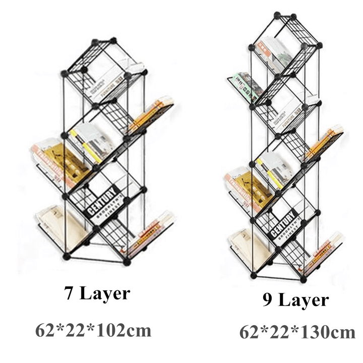 7/9 Tiers Multilayer Combination Wrought Iron Bookshelf File Holder Storage Rack Bookcase Storage Shelf Organizer Home Decorations - MRSLM